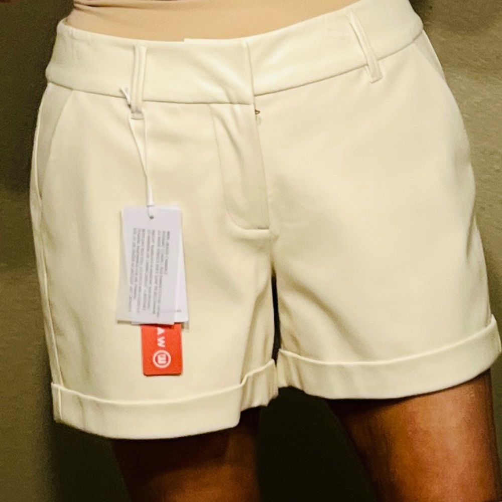 Dear John Ivory Faux Leather Shorts North Hampton Size 29 Cuffed Elevated Chic